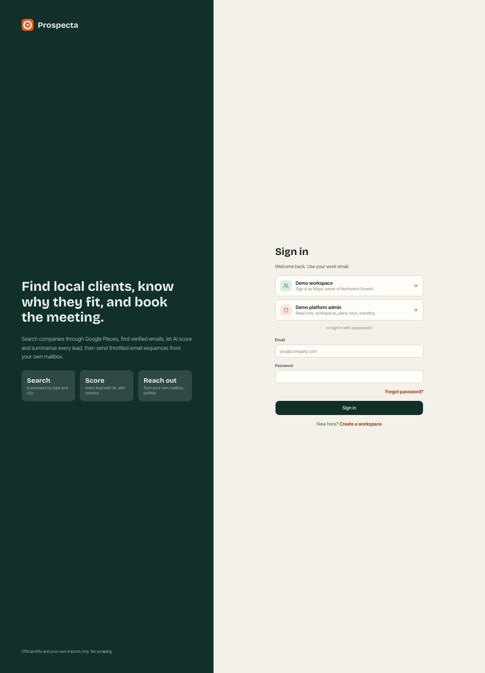 One-click demo sign-in page