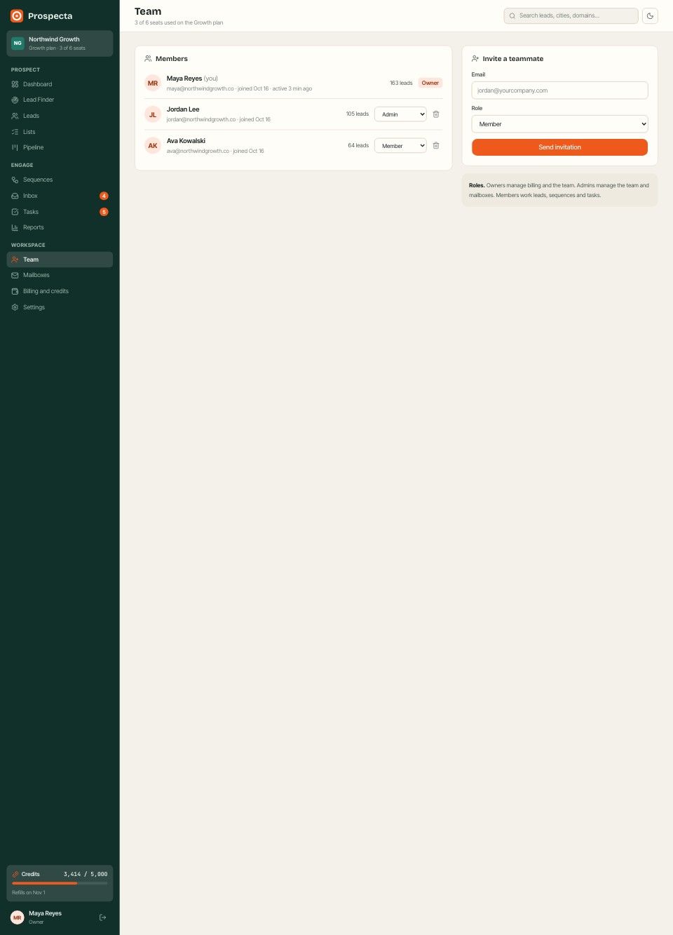 Team page