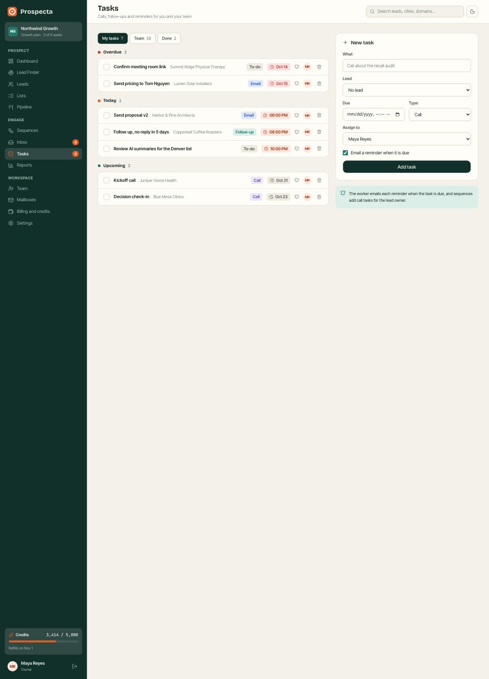 Tasks page