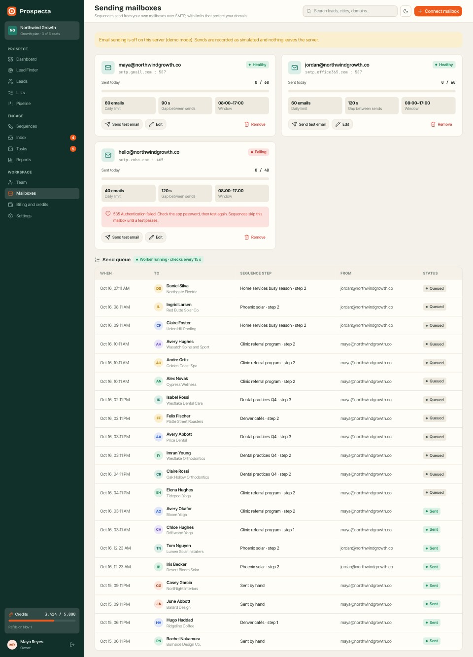 Mailboxes page